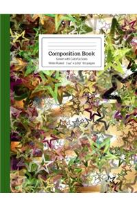 Composition Book Green with Colorful Stars Wide Ruled