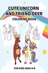 Cute Unicorn and Friend Deer Coloring Book