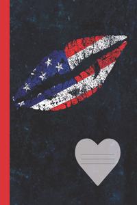Red White Blue American Flag Kiss Lips Composition Wide-ruled blank line School Notebook Sandy Closs