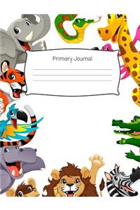 Primary Journal: Grades K-2 Primary Composition Book, 100 Pages Primary Ruled with Dotted Mid-Line, Zoo Animals Primary Journal, Kindergarten Journal, 1st Grade Prim