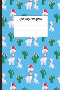 Composition Book: Cute White Llama Families in Hats, 200 Pages, College Ruled (7.44 X 9.69)