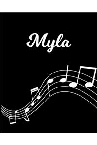 Myla: Sheet Music Note Manuscript Notebook Paper - Personalized Custom First Name Initial M - Musician Composer Instrument Composition Book - 12 Staves a 