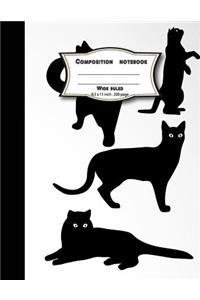 Composition notebook wide ruled 200 pages, 8.5 x 11 inch, Black cat
