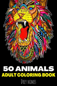 50 Animals Adult Coloring Book