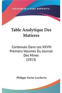 Table Analytique Des Matieres