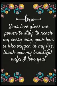 Your love gives me power to stay, to reach my every way, your love is like oxygen in my life, thank you my beautiful wife, I love you