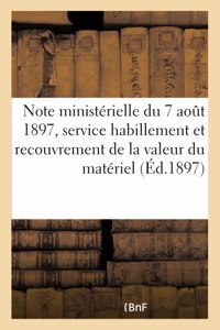 Note Ministérielle Du 7 Aout 1897, Sur Le Service de l'Habillement
