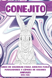 Libro de colorear para adultos para marcadores y lápices de colores - Nivel fácil - Animales - Conejito