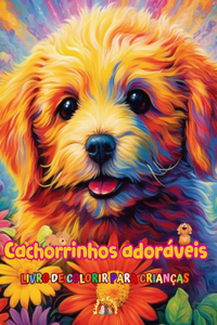 Cachorrinhos adoráveis - Livro de colorir para crianças - Cenas criativas e engraçadas de cães felizes