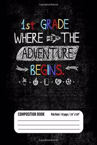 1st Grade Where The Adventure Begins Composition Book (Wide Ruled/ 110 pages/ 7.44x9.69)