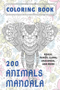 200 Animals Mandala - Coloring Book - Koala, Panda, Llama, Anaconda, and more