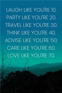 Inspirational Quote Notebook - 'Laugh Like You're 10. Party Like You're 20. Travel Like You're 30. Think Like You're 40...'