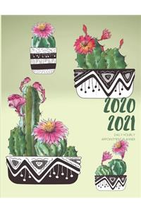 Daily Planner 2020-2021 Watercolor Cactus 15 Months Gratitude Hourly Appointment Calendar