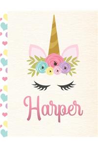 Harper: Personalized Unicorn Sketchbook For Girls With Pink Name - 8.5x11 110 Pages. Doodle, Sketch, Create!