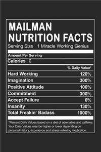 Mailman Nutrition Facts: Funny Occupation Humorous Job Joke Dot Grid Notebook 6x9 Inches - 120 dotted pages for notes, drawings, formulas - Organizer writing book planner di