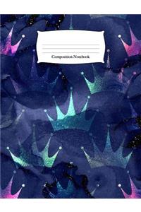 Composition Notebook: Blue Mermaid Crown Glitter Wide Ruled Notebook
