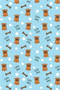 Journal Notebook Pug Dogs Bones and Polka Dots - Blue