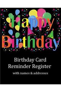 Birthday Card Reminder Register with names & addresses