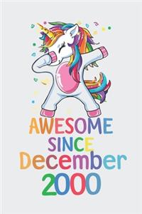 Awesome Since December 2000 Notebook Unicorn Dabbing, Birthday Unicorn, Cute Happy Birthday Dabbing Unicorn Birthday Gift