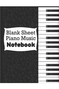 Blank Sheet Piano Music Notebook: Music Sheet 8.5"x11" Music Manuscript Paper - 100 Pages (Large Print) 12 Stave Music Composition Notebook For Piano