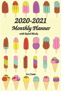2020-2021 Monthly Planner with Ruled Blocks Ice Cream