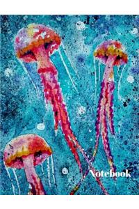 Notebook: Large Blank Lined Notebook With Watercolor Jellyfish Cover. College Ruled. 120 Pages