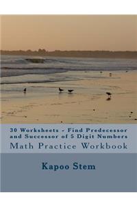 30 Worksheets - Find Predecessor and Successor of 5 Digit Numbers: Math Practice Workbook