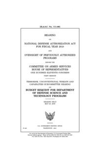 Hearing on National Defense Authorization Act for Fiscal Year 2010 and oversight of previously authorized programs