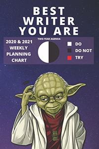 2020 & 2021 Two-Year Weekly Planner For The Best Writer Gift - Funny Yoda Quote Appointment Book - Two Year Agenda Notebook