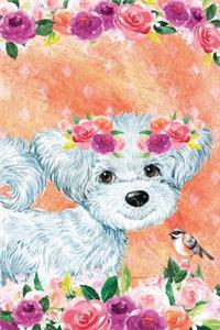 Journal Notebook For Dog Lovers White Fluffy Puppy In Flowers 5