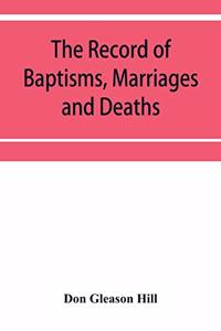 Record of Baptisms, Marriages and Deaths, and Admissions to the church and dismissals therefrom, Transcribed from the church records in the Town of Dedham, Massachusetts 1638-1845. Also all the Epitaphs in the Ancient Burial Place in Dedham, Togeth