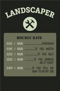 LANDSCAPER Hourly Rate $100/Hour Minimum $180/Hour If You Watch $200/Hour If You Help 300/Hour If You Worked On It First $499/Hour If You Tell Me How To Do My Job