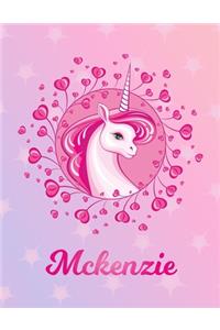 Mckenzie: Unicorn Large Blank Primary Handwriting Learn to Write Practice Paper for Girls - Pink Purple Magical Horse Personalized Letter M Initial Custom Fir