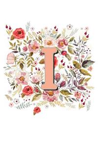 I Monogram Letter Floral Wreath Notebook
