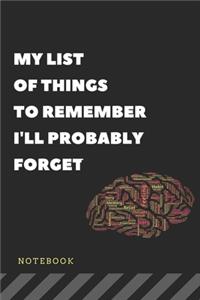 My list of things I'll probably Forget