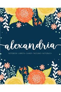 Alexandria: Notebook - Libreta - Cahier - Taccuino - Notizbuch: 110 pages paginas seiten pagine: Modern Florals First Name Notebook in Orange, Mint & Yellow on 