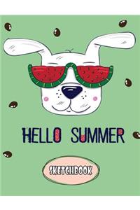 Hello Summer Sketchbook: White Dog On Green Cover Cover and Blank pages, Extra large (8.5 x 11) inches, 110 pages, White paper, Sketch, Draw and Paint