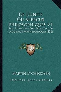 De L'Unite Ou Apercus Philosophiques V1