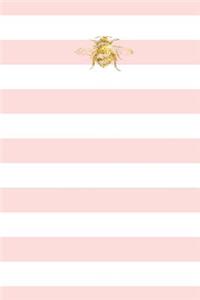 Blush Pink White Stripes Notebook Golden Bee: (Notebook, Diary, Blank Book)