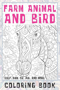 Farm Animal and Bird - Coloring Book - Calf, Ram, Ox, Pig, and more