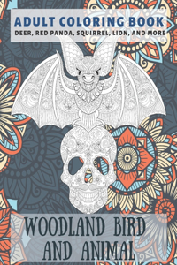Woodland Bird and Animal - Adult Coloring Book - Deer, Red panda, Squirrel, Lion, and more