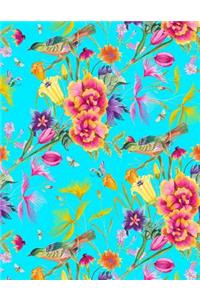 My Big Fat Journal Notebook Bird In Flowers Pattern On Blue