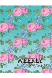 Vintage Rose Cover Weekly Planner Undated Horizontal Monday Start 8.5