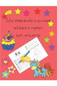 Sto imparando a scrivere lettere e numeri con unicorno