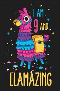 I Am 9 And Llamazing Cute Funny 9th Birthday Llama