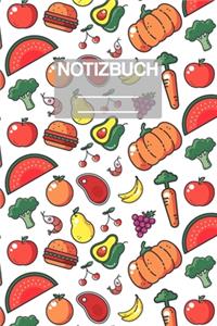 Notizbuch A5 Muster Zeichnung Food Nahrung Essen Pizza Obst Frucht