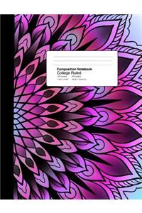 Composition Notebook College Ruled 7.44 X 9.59 Inches 100 Sheets / 200 Pages: Electric Fuchsia Pink Magenta Mandala Art