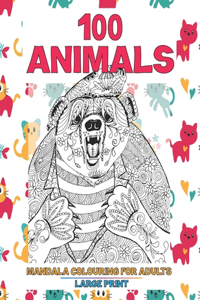 Mandala Colouring for Adults - 100 Animals - Large Print