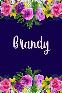 Brandy: Personalized Name Pink Floral Design Matte Soft Cover Notebook Journal to Write In. 120 Blank Lined Pages