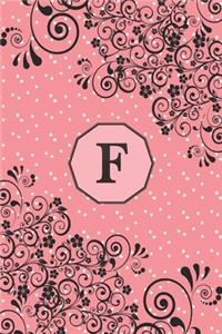 F: Initial Monogram Letter F 6x9 Pink Personalized Dot Grid Journal for Women and Girls